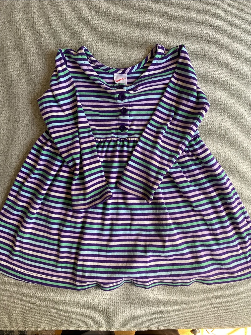 Hanna Andersson Purple, Mint & White Striped Long-Sleeve Dress